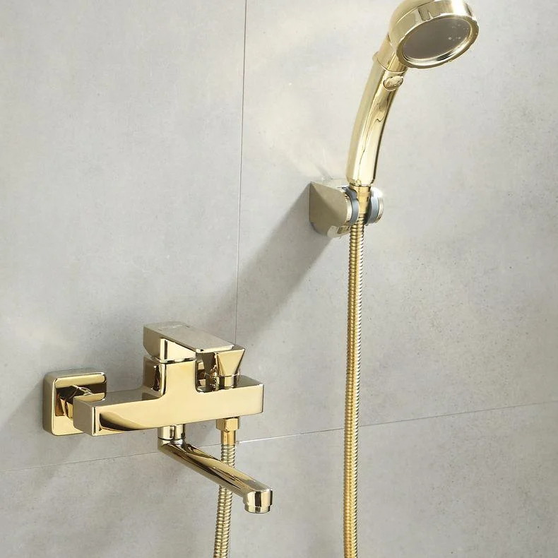 Wall Mounted Gold Bathtub Tap Swivel Spout Lever Handle with Hand Shower -Bathlova