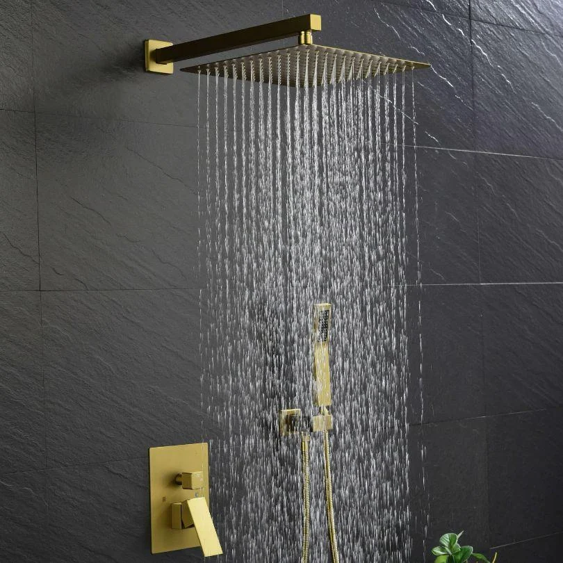 Wall-Mounted Gold Shower System with 12" Rain Shower Head, Hand Shower and Handles -Bathlova