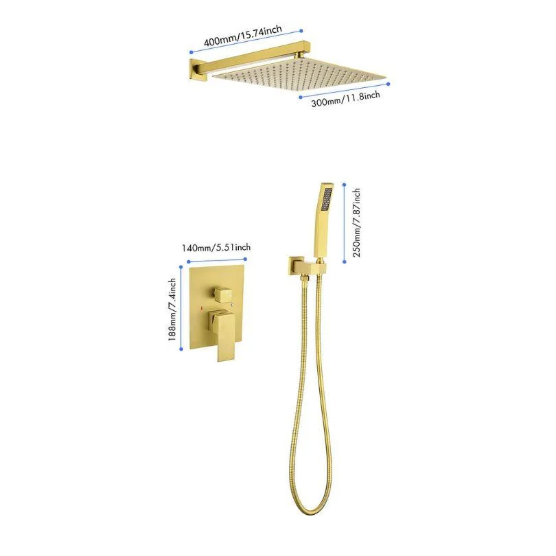 Wall-Mounted Gold Shower System with 12" Rain Shower Head, Hand Shower and Handles -Bathlova