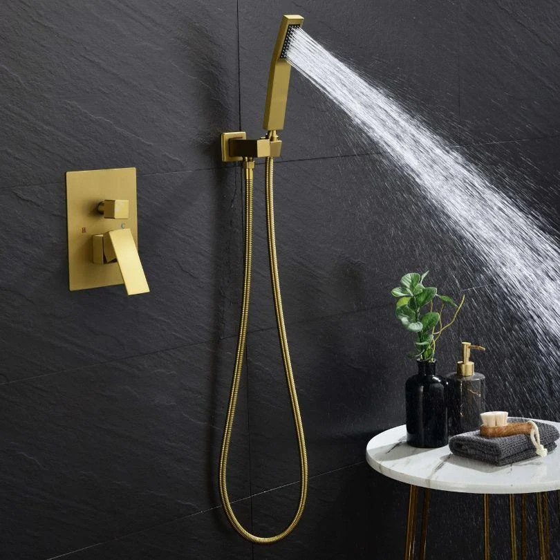 Wall-Mounted Gold Shower System with 12" Rain Shower Head, Hand Shower and Handles -Bathlova