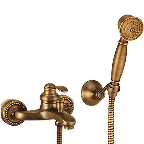 Wall Mounted Hand Held Antique Brass Shower Head With 4.9 Foot Hose -Bathlova