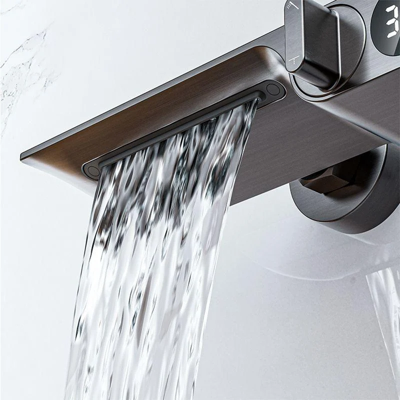 Wall Mounted Metal Bathroom Tap Low Arc Waterfall Tub Filler -Bathlova