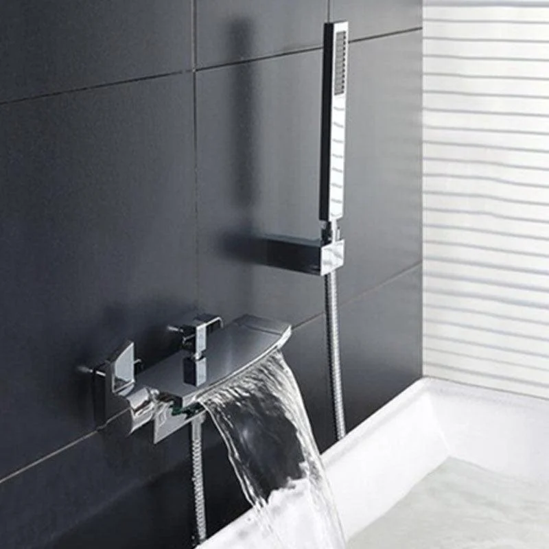 Wall Mounted Metal Tub Filler Double Handles Waterfall Tap -Bathlova