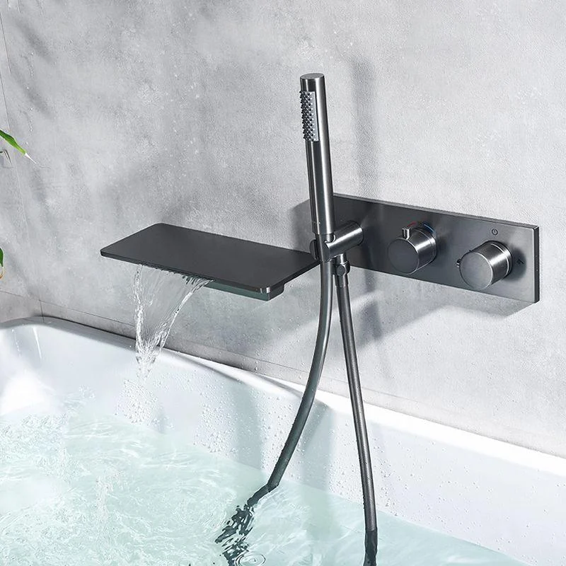 Wall Mounted Metal Tub Filler Double Handles Waterfall Tub Tap Trim -Bathlova