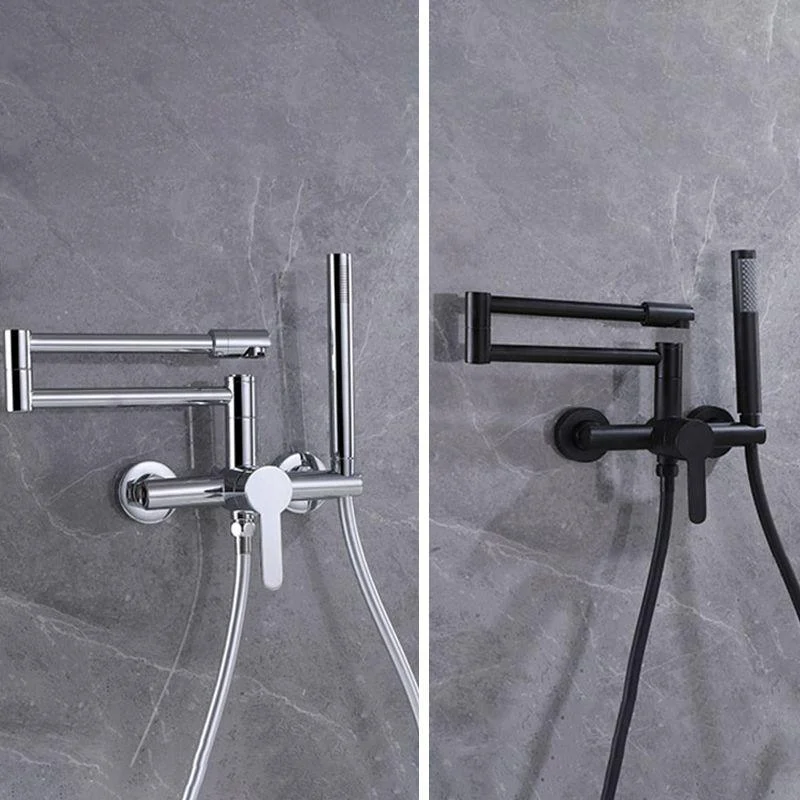 Wall Mounted Metal Tub Filler Low Arc Waterfall Bathroom Tap with Hose -Bathlova