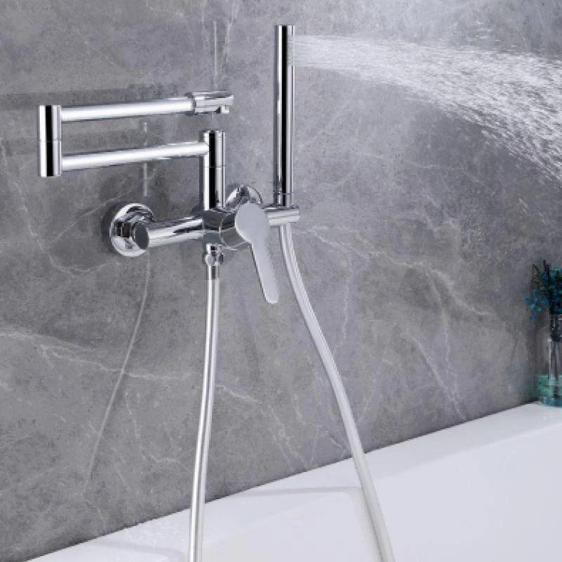 Wall Mounted Metal Tub Filler Low Arc Waterfall Bathroom Tap with Hose -Bathlova