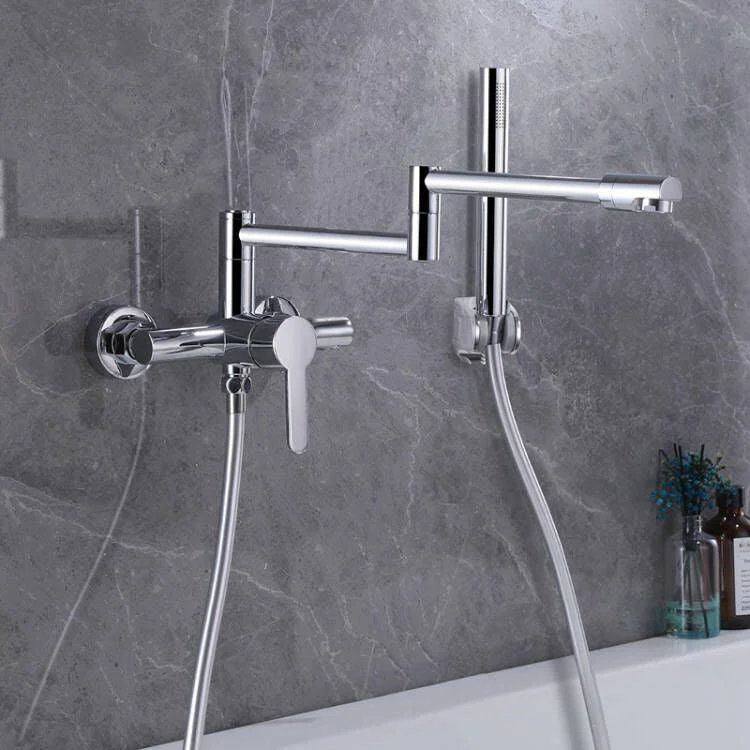 Wall Mounted Metal Tub Filler Low Arc Waterfall Bathroom Tap with Hose -Bathlova