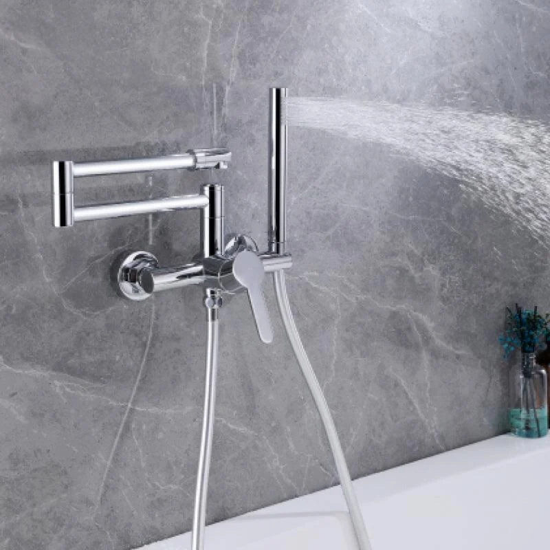 Wall Mounted Metal Tub Filler Low Arc Waterfall Bathroom Tap with Hose -Bathlova