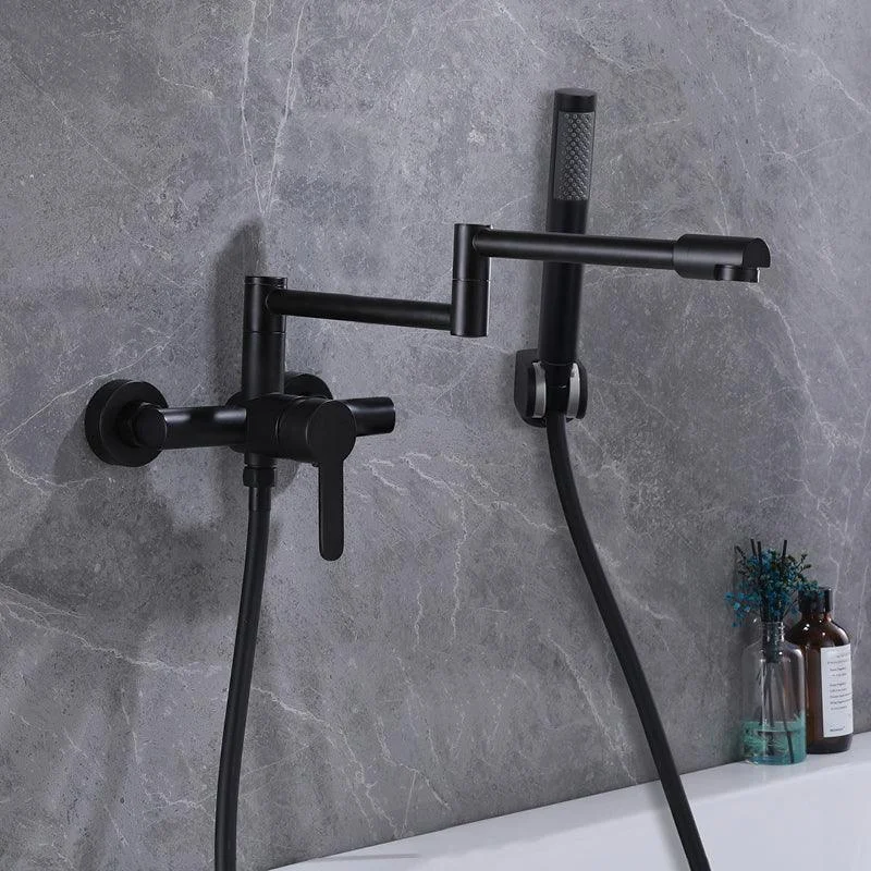 Wall Mounted Metal Tub Filler Low Arc Waterfall Bathroom Tap with Hose -Bathlova