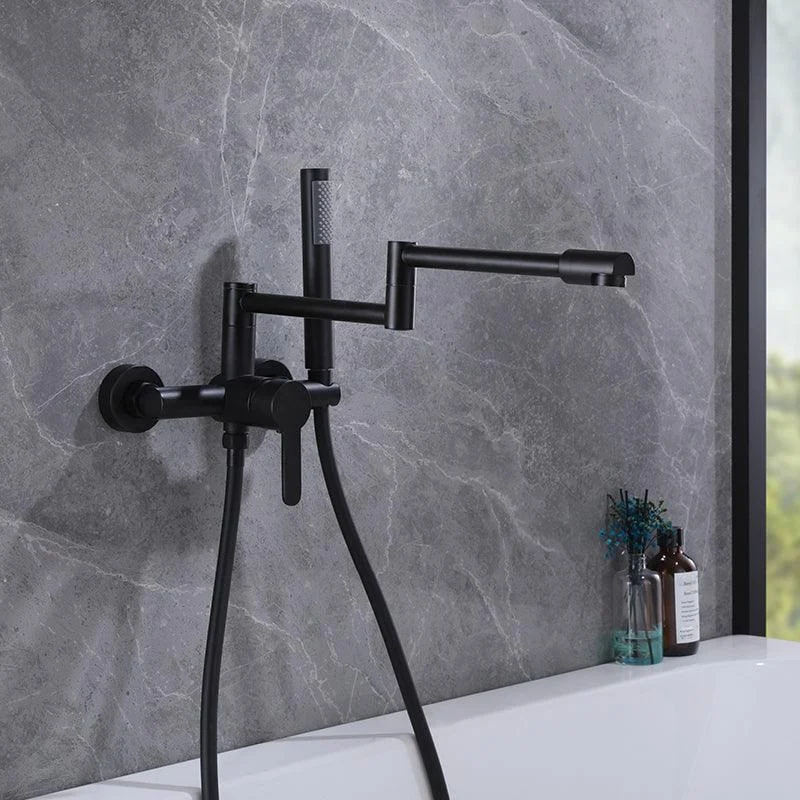 Wall Mounted Metal Tub Filler Low Arc Waterfall Bathroom Tap with Hose -Bathlova