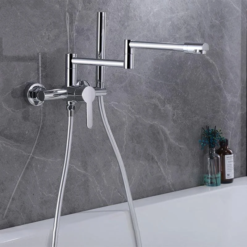 Wall Mounted Metal Tub Filler Low Arc Waterfall Bathroom Tap with Hose -Bathlova