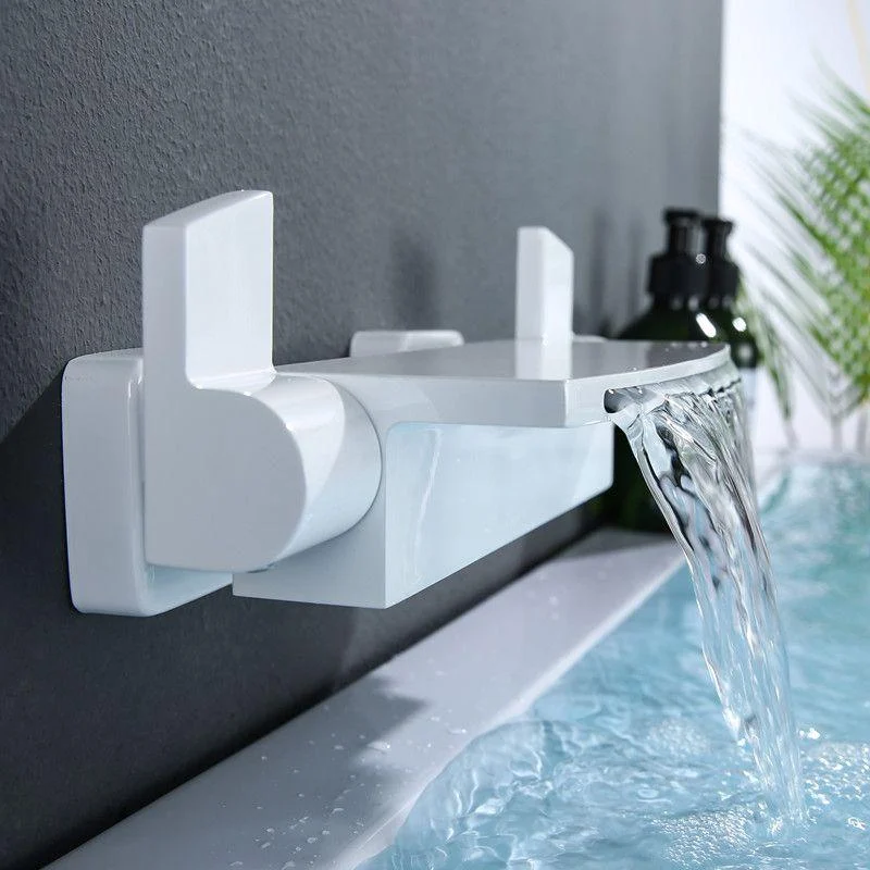 Wall Mounted Metal Tub Filler Low Arc Waterfall Bathroom Tub Tap Trim -Bathlova