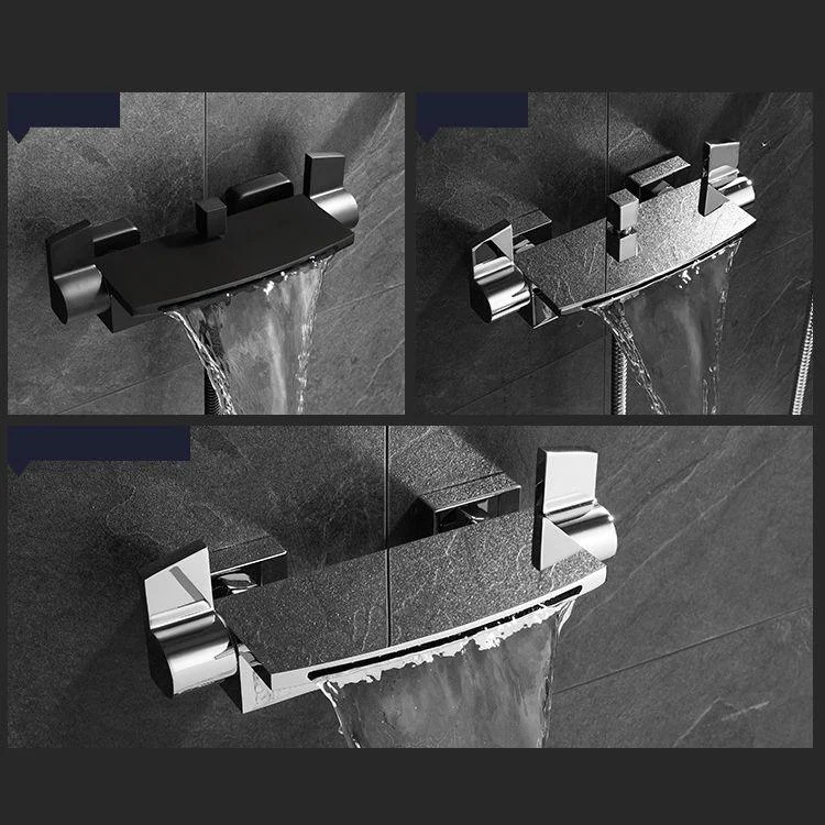 Wall Mounted Metal Tub Filler Low Arc Waterfall Bathroom Tub Tap Trim -Bathlova