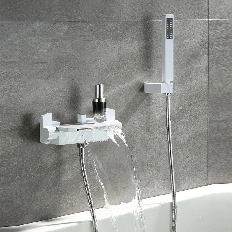 Wall Mounted Metal Tub Filler Low Arc Waterfall Double Handles Tub Tap Trim -Bathlova