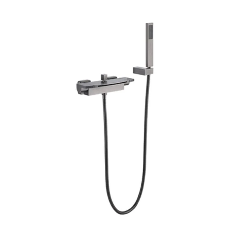 Wall Mounted Metal Tub Filler Low Arc Waterfall Double Handles Tub Tap Trim -Bathlova