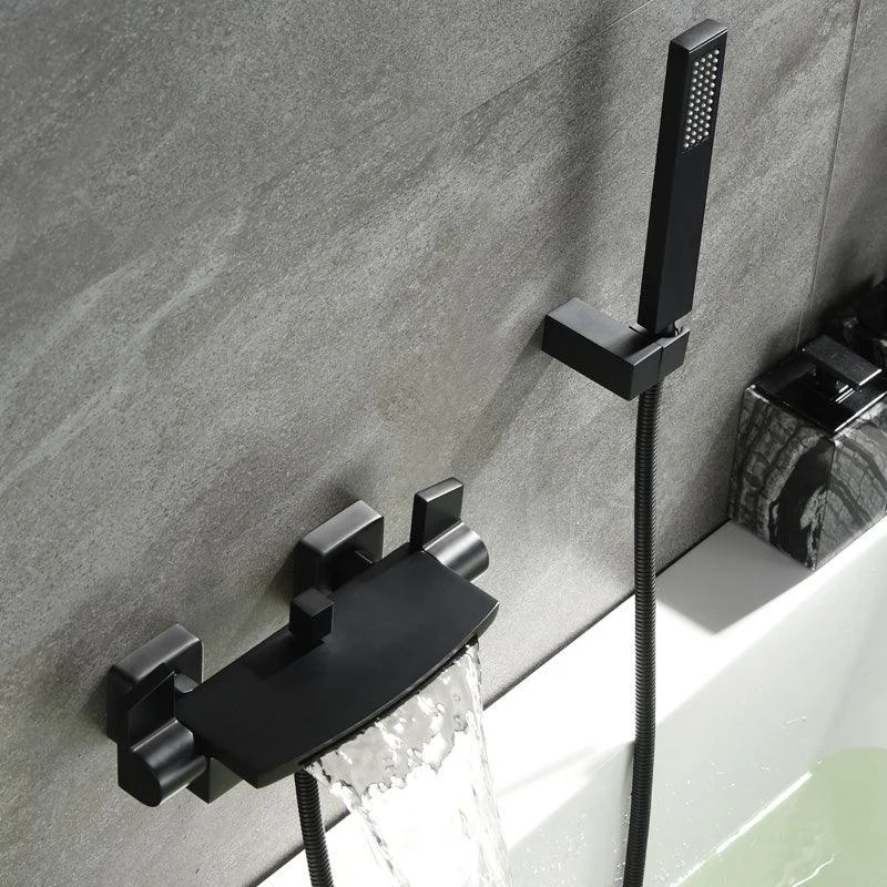 Wall Mounted Metal Tub Filler Low Arc Waterfall Tub Tap Trim -Bathlova