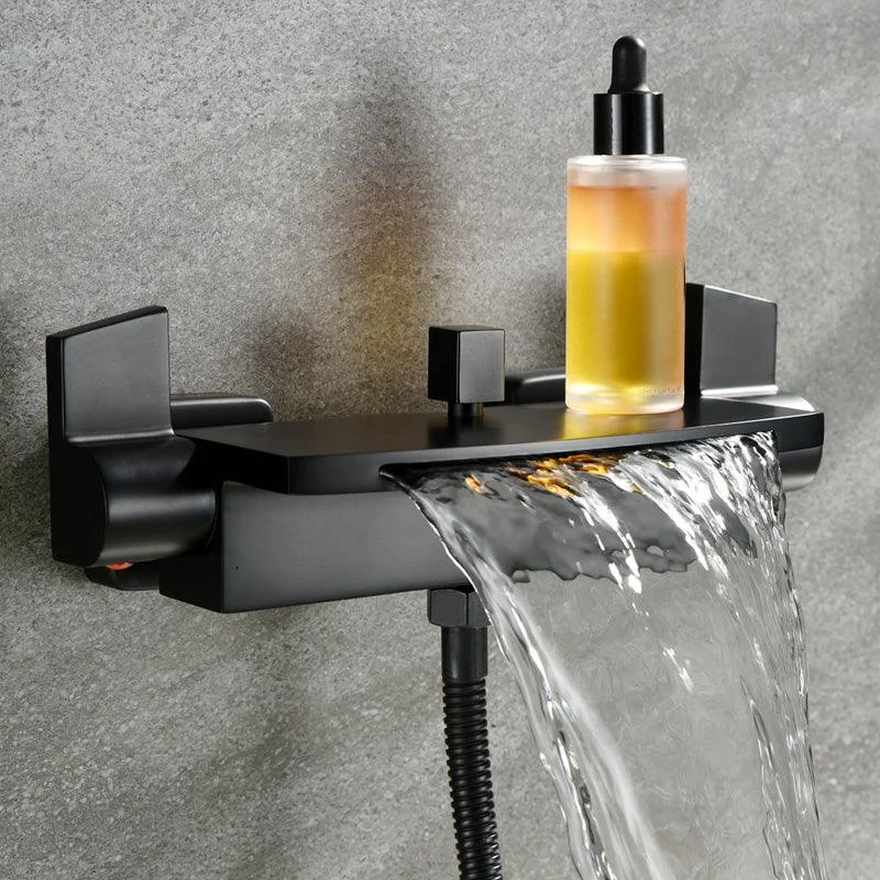 Wall Mounted Metal Tub Filler Low Arc Waterfall Tub Tap Trim -Bathlova