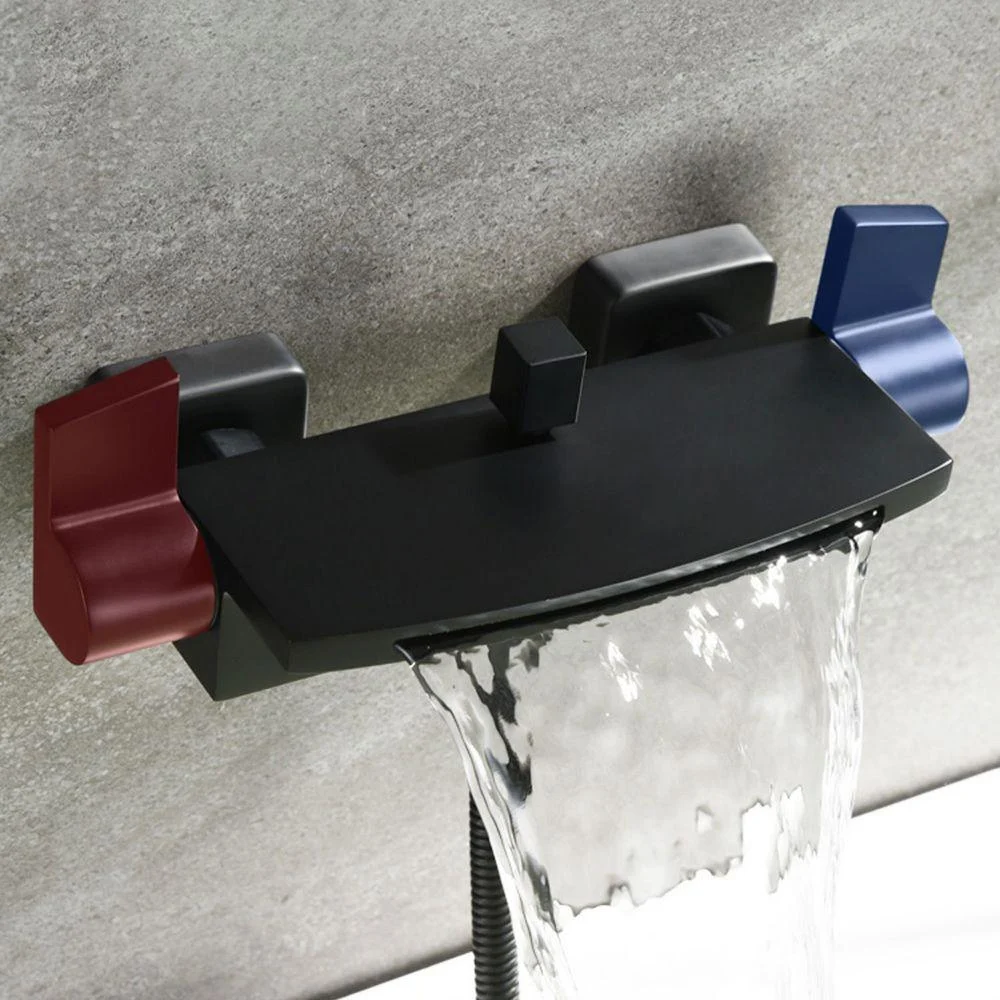 Wall Mounted Metal Tub Filler Low Arc Waterfall Tub Tap Trim -Bathlova