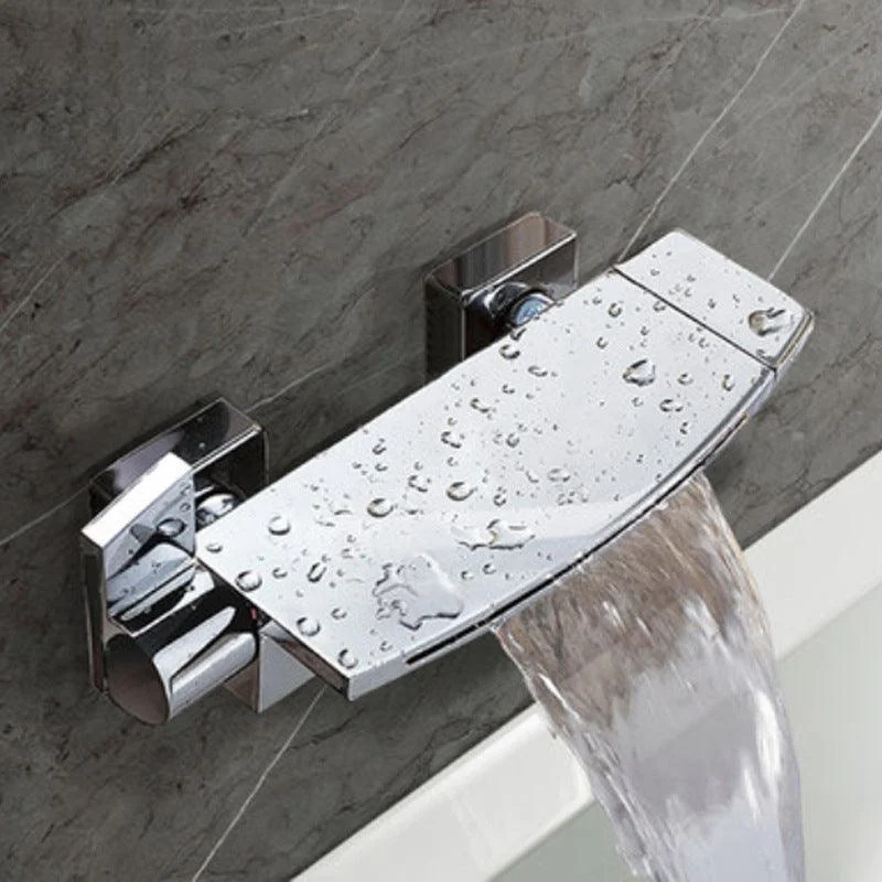 Wall Mounted Metal Tub Filler Low Arc Waterfall Tub Tap Trim -Bathlova