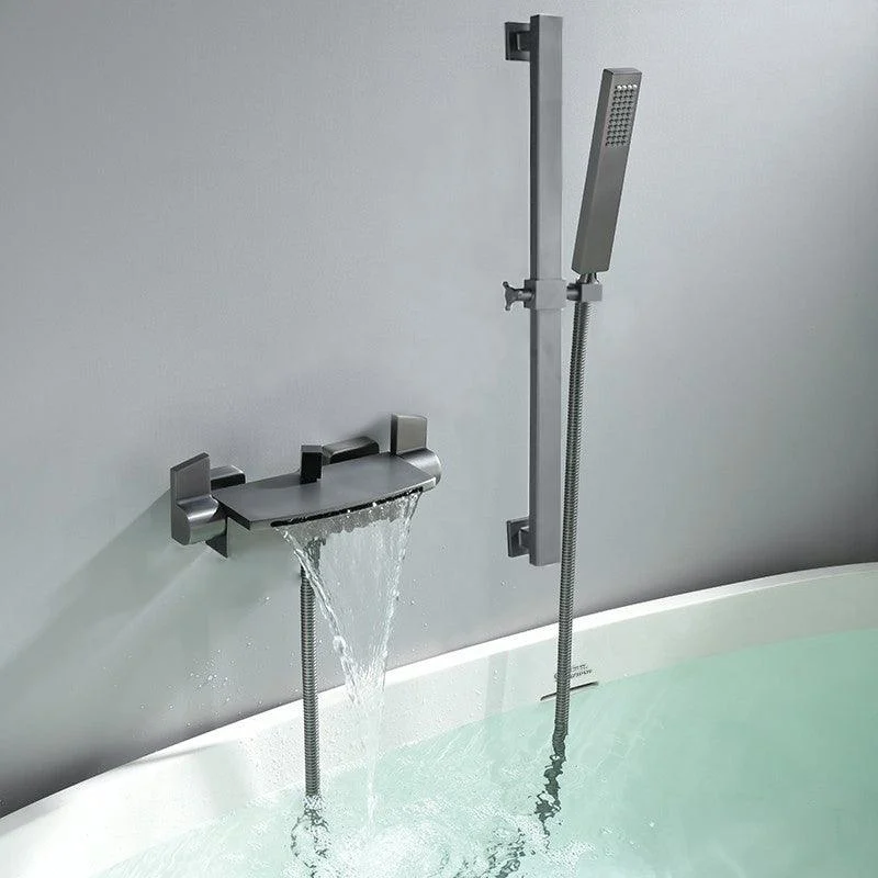 Wall Mounted Metal Tub Filler Low Arc Waterfall Tub Tap Trim -Bathlova