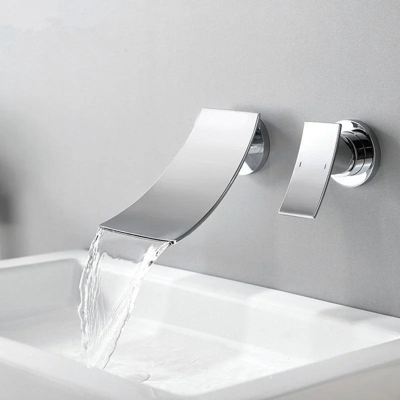 Wall Mounted Metal Tub Filler One Handles Waterfall Tub Tap Trim -Bathlova