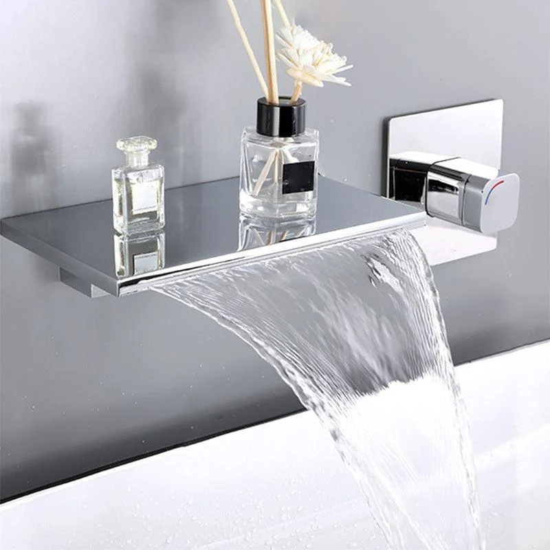 Wall Mounted Metal Waterfall Tub Filler Low Arc Bathroom Tap -Bathlova