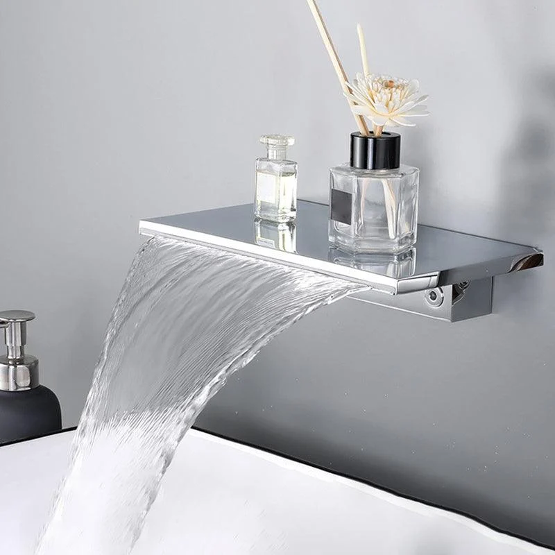 Wall Mounted Metal Waterfall Tub Filler Low Arc Bathroom Tap -Bathlova