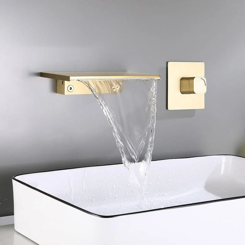 Wall Mounted Metal Waterfall Tub Filler Low Arc Bathroom Tap -Bathlova