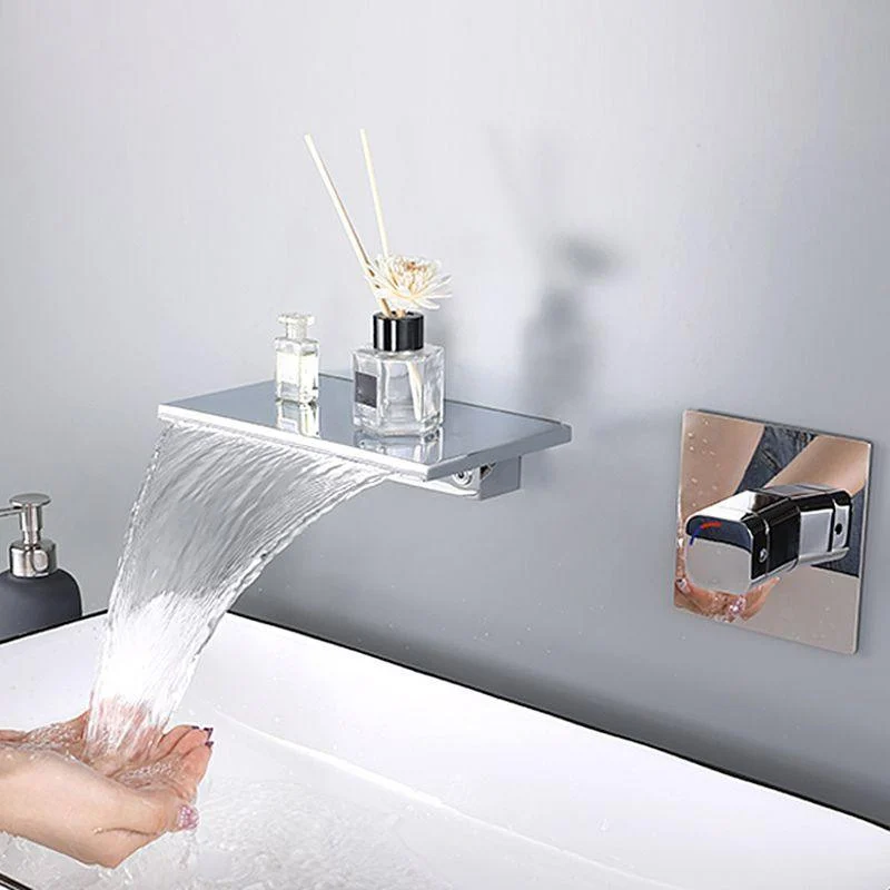 Wall Mounted Metal Waterfall Tub Filler Low Arc Bathroom Tap -Bathlova