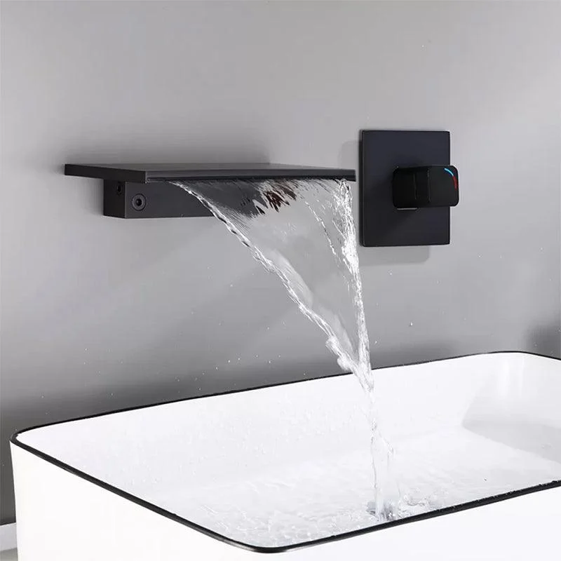 Wall Mounted Metal Waterfall Tub Filler Low Arc Bathroom Tap -Bathlova