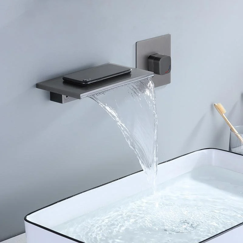 Wall Mounted Metal Waterfall Tub Filler Low Arc Bathroom Tap -Bathlova