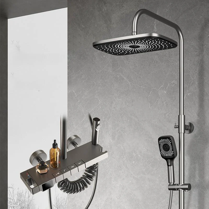 Wall Mounted Modern Square Metal Shower Brass Shower Head Shower Tap in Gray -Bathlova