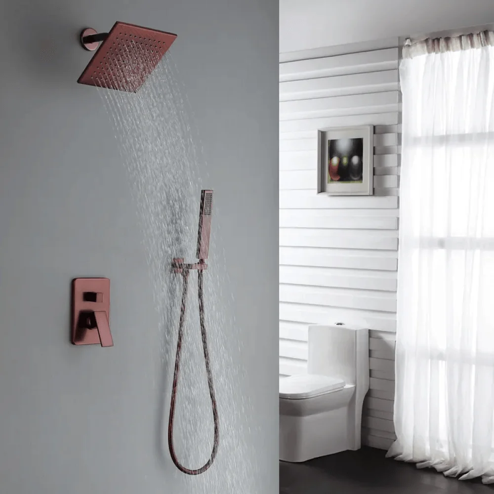 Wall Mounted Square Rain Shower System in Oil Rubbed Bronze - Shower Head & Hand -Bathlova