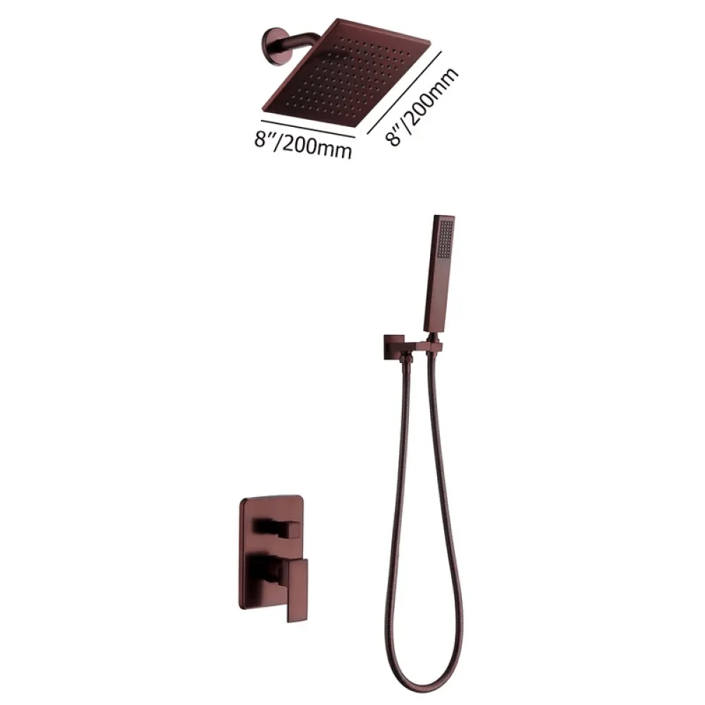 Wall Mounted Square Rain Shower System in Oil Rubbed Bronze - Shower Head & Hand -Bathlova