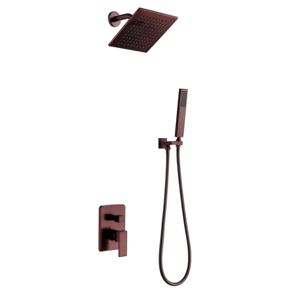 Wall Mounted Square Rain Shower System in Oil Rubbed Bronze - Shower Head & Hand -Bathlova