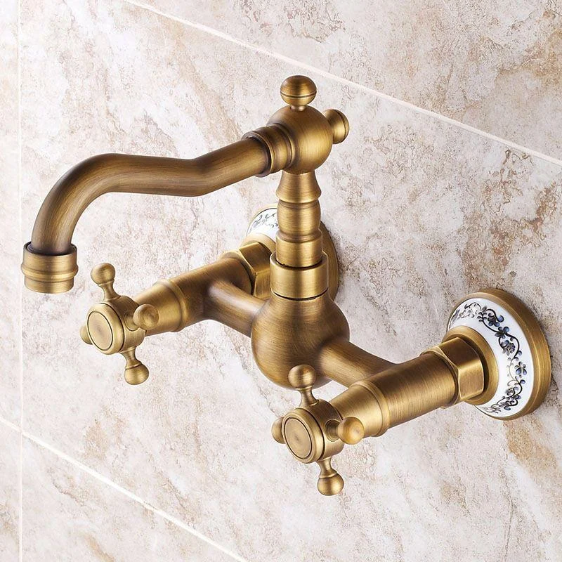 Wall Mounted Tap Glam Style Bathroom Tap with 2 Handles -Bathlova