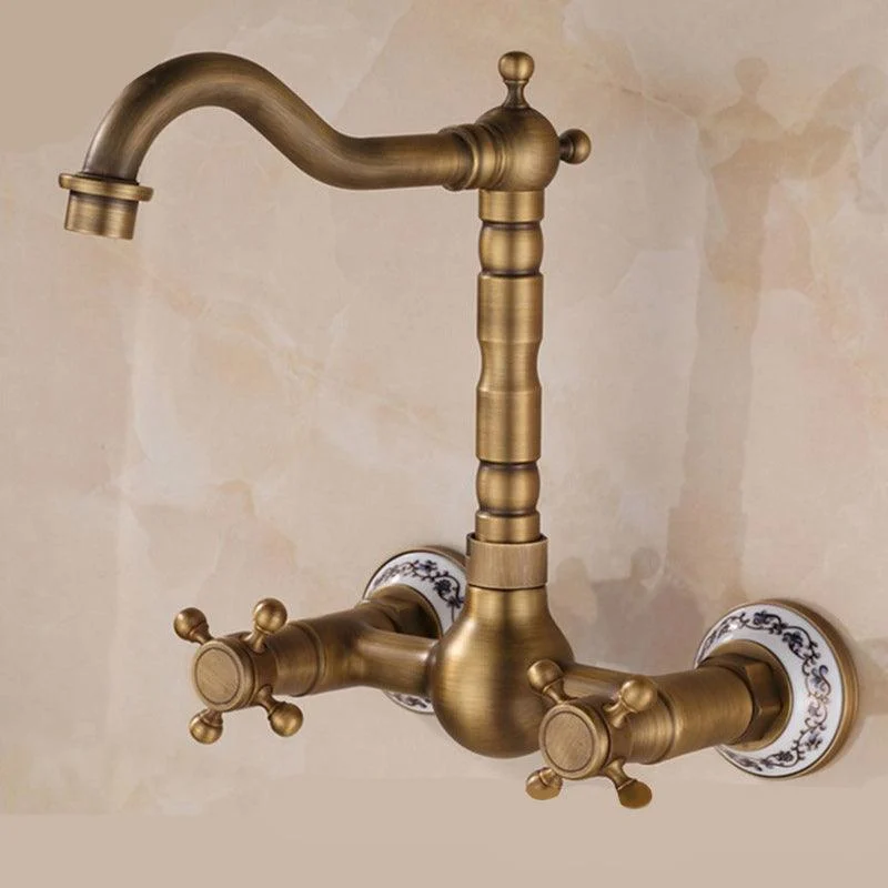 Wall Mounted Tap Glam Style Bathroom Tap with 2 Handles -Bathlova