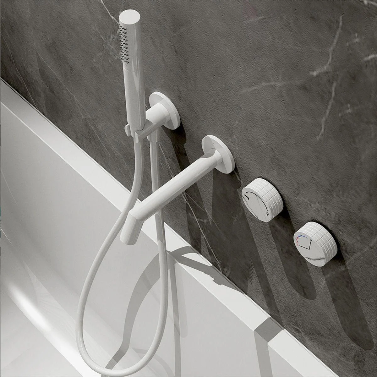 Wall Mounted Tub Tap 2 Handle Valve Tub Spout Trim with Hand Shower -Bathlova