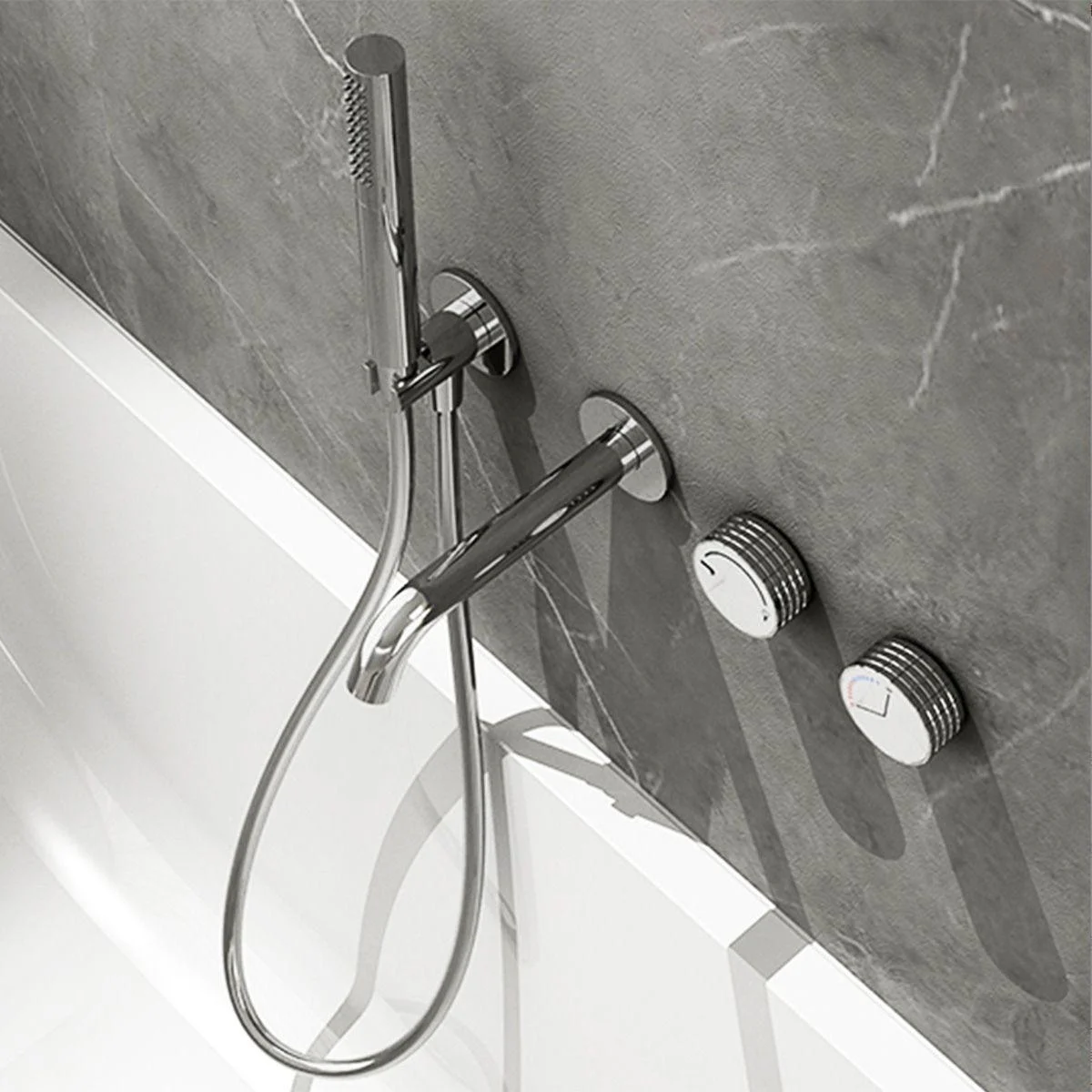 Wall Mounted Tub Tap 2 Handle Valve Tub Spout Trim with Hand Shower -Bathlova