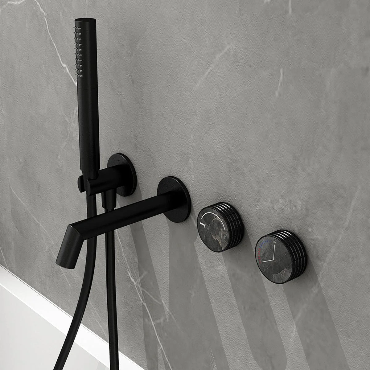 Wall Mounted Tub Tap 2 Handle Valve Tub Spout Trim with Hand Shower -Bathlova