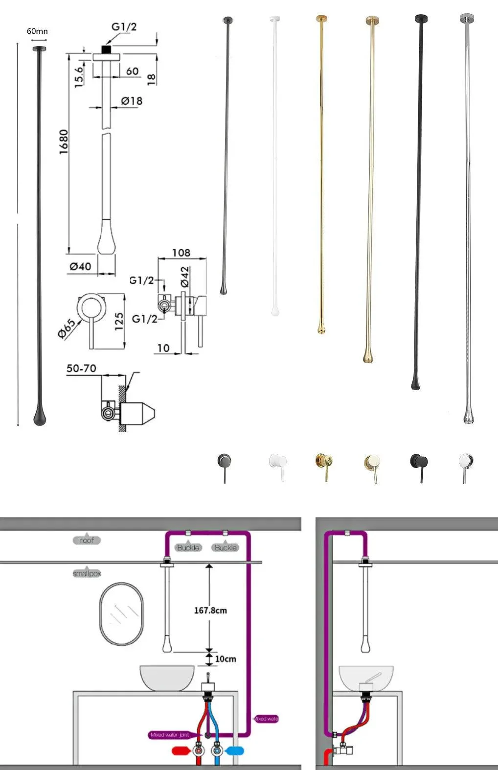 Wall Mounted Water Drop Hang Ceiling Tap Bathroom Basin Bathtub Tap -Bathlova