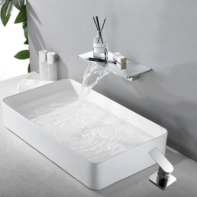 Wall Mounted Waterfall Sink Tap Shelf Basin Water Mixer Tap -Bathlova