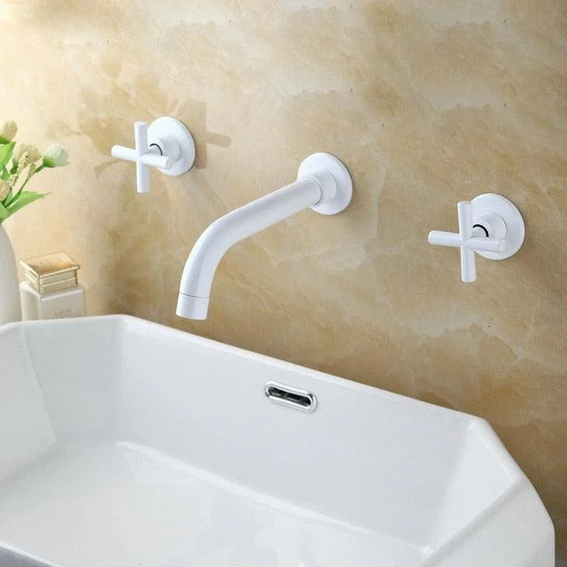 Wall Sink Basin Mixer Tap Set Bathroom Spout Tap With Double Lever -Bathlova