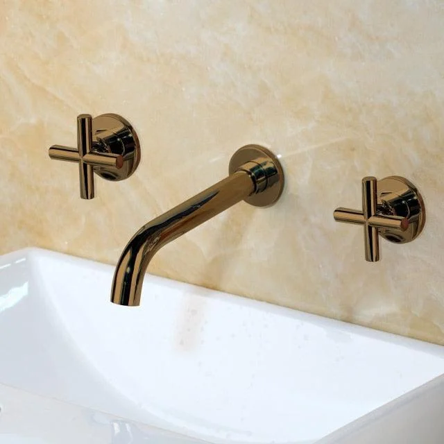 Wall Sink Basin Mixer Tap Set Bathroom Spout Tap With Double Lever -Bathlova