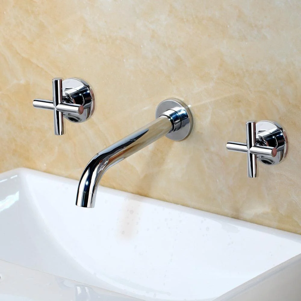 Wall Sink Basin Mixer Tap Set Bathroom Spout Tap With Double Lever -Bathlova