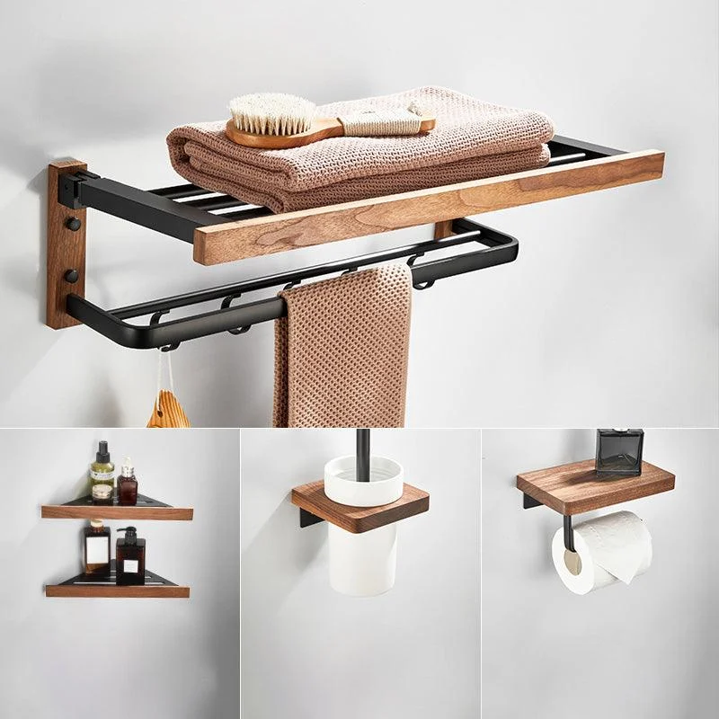 Walnut Bathroom Set Black Metal Bathroom Accessories Hardware Set -Bathlova