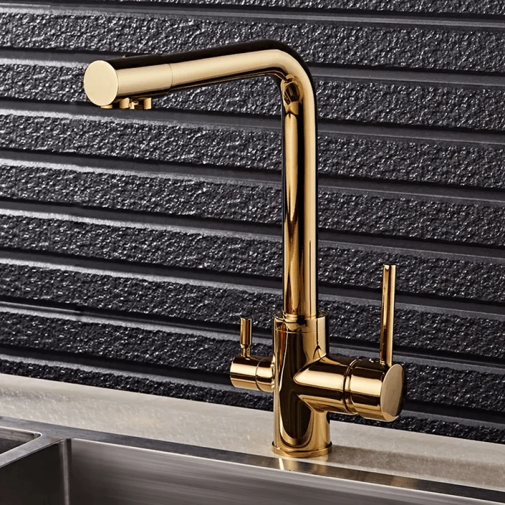 Water Filtering Dual Handle Kitchen Tap in Gold -Bathlova