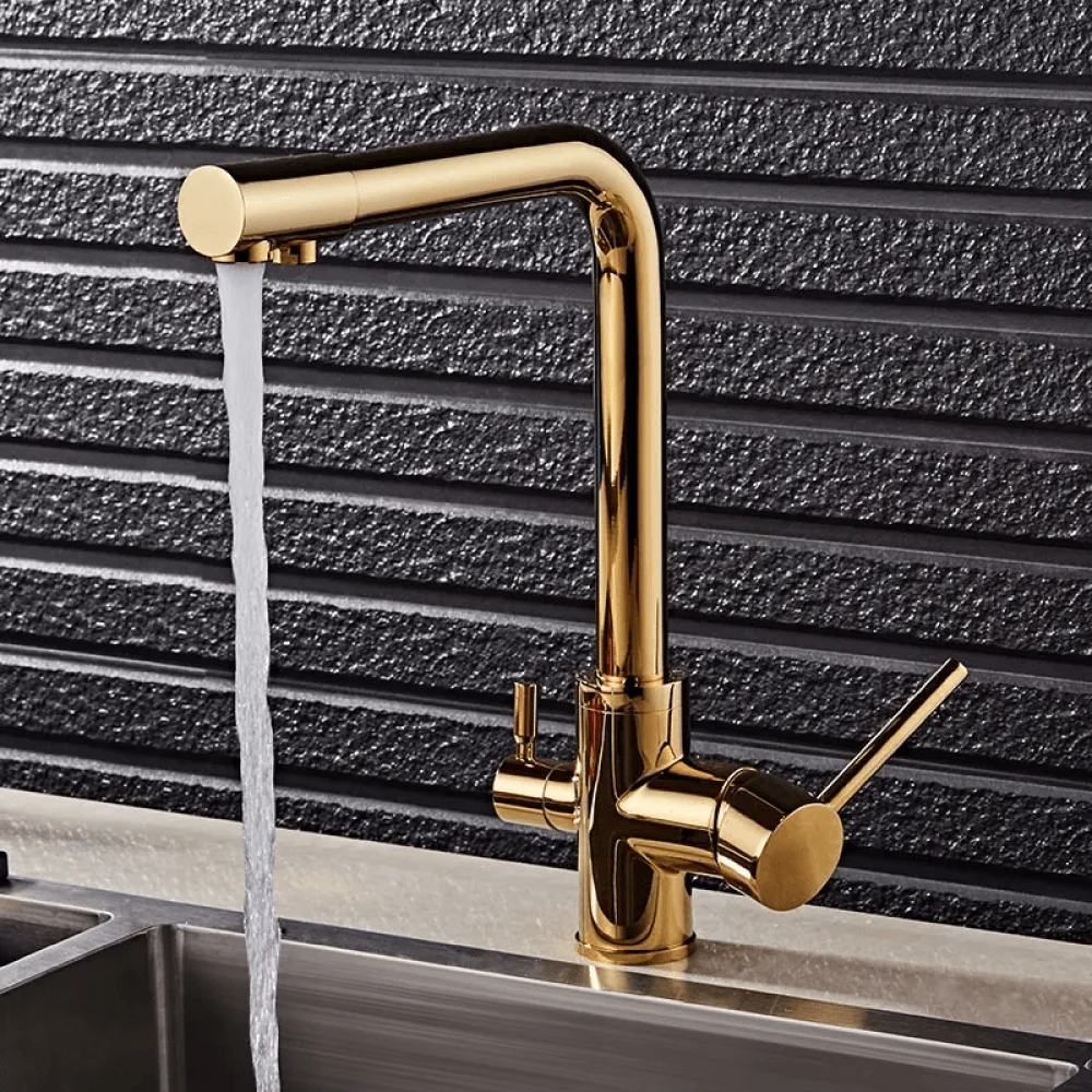 Water Filtering Dual Handle Kitchen Tap in Gold -Bathlova