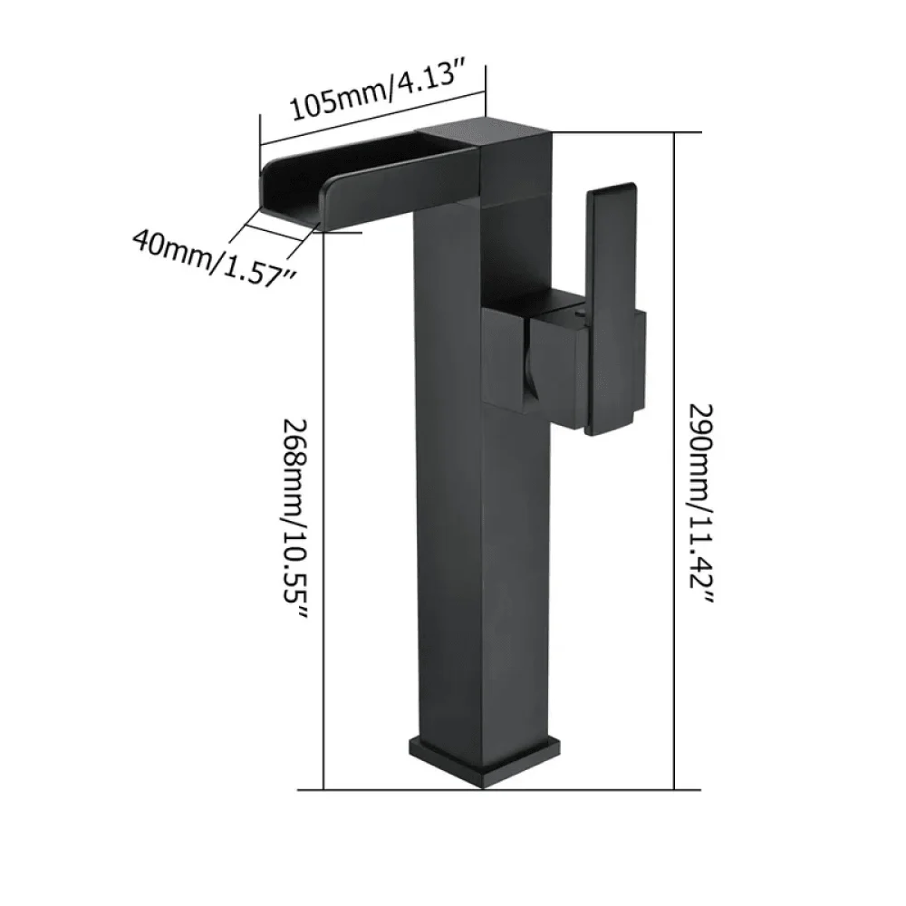 Waterfall 1-Handle Vessel Bathroom Tap in Matte Black - Solid Brass -Bathlova