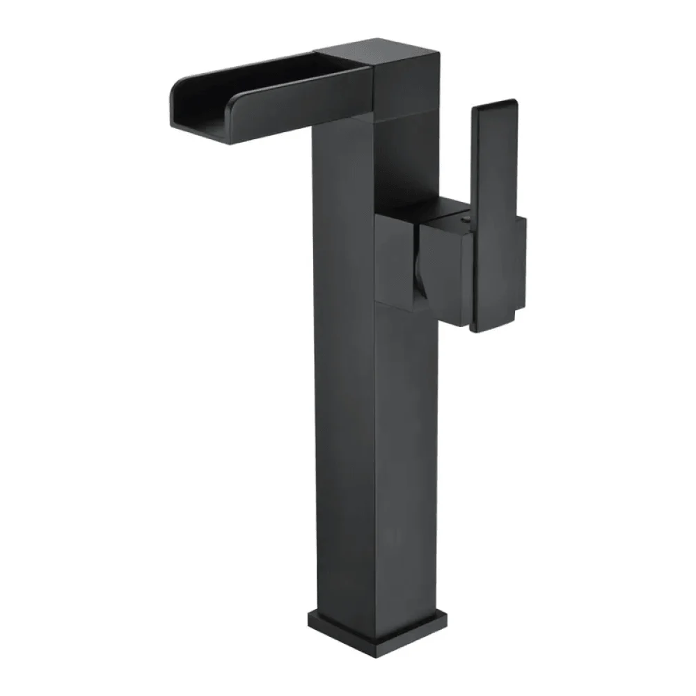 Waterfall 1-Handle Vessel Bathroom Tap in Matte Black - Solid Brass -Bathlova